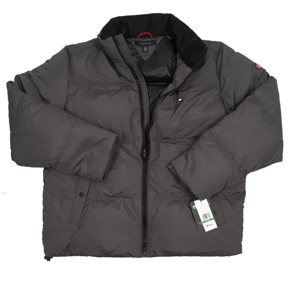 NEW Tommy Hilfiger Down Puffer Jacket! Gray With Signature Tommy Flag on Chest